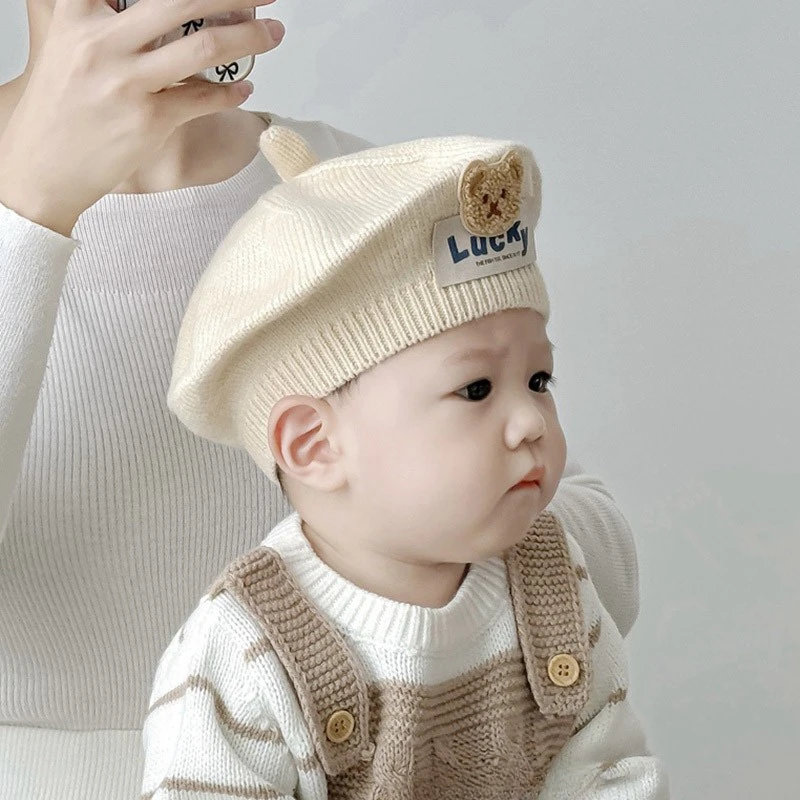 婴儿帽子春秋款贝雷帽可爱宝宝毛线帽婴幼儿针织帽男女儿童保暖帽
