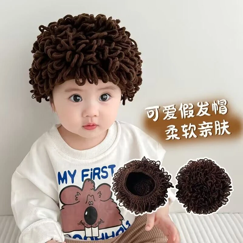 婴儿帽子秋冬可爱超萌搞笑爆炸头宝宝儿童网红假发帽男女童卷发帽