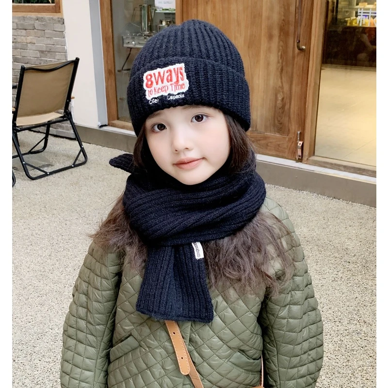 儿童帽子秋冬季女童针织毛线帽男童围脖一体帽小孩冬天围巾两件套