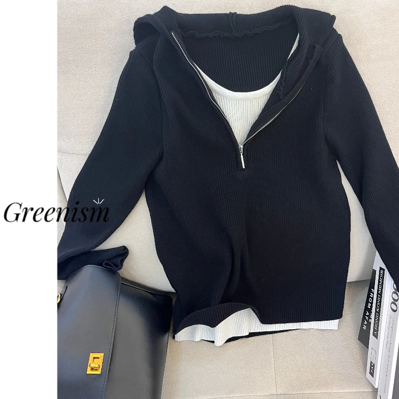 针织连帽开衫女假两件休闲秋季新款101302