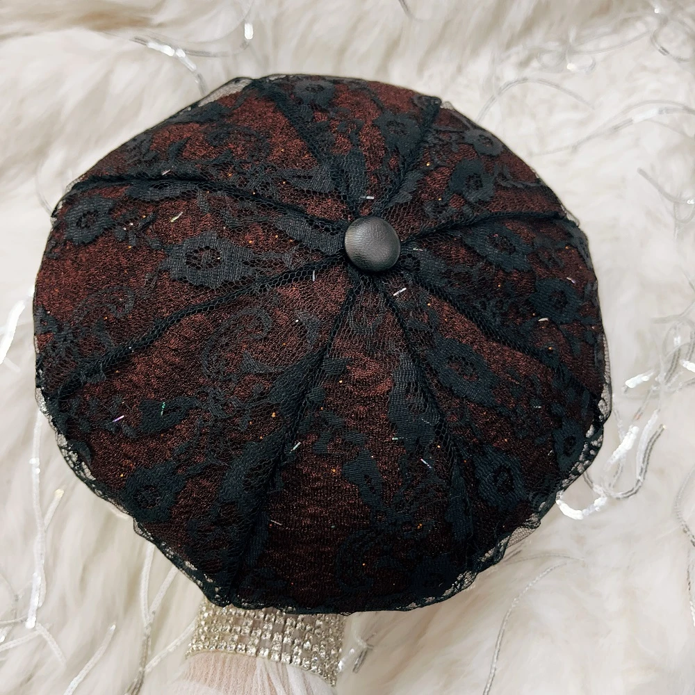 定制撒星时尚网纱水钻贝雷帽韩版百搭画家帽女士贝雷八角帽