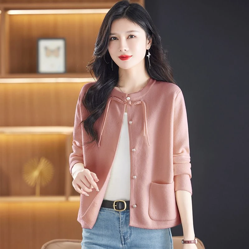 复古单排扣女士针织衫开衫外套女2024年新款春秋韩版时尚气质外搭