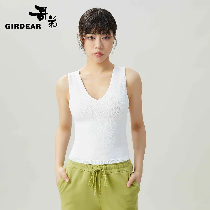 GIRDEAR/哥弟春夏新款修身舒适V领百搭针织打底背心内搭1399638