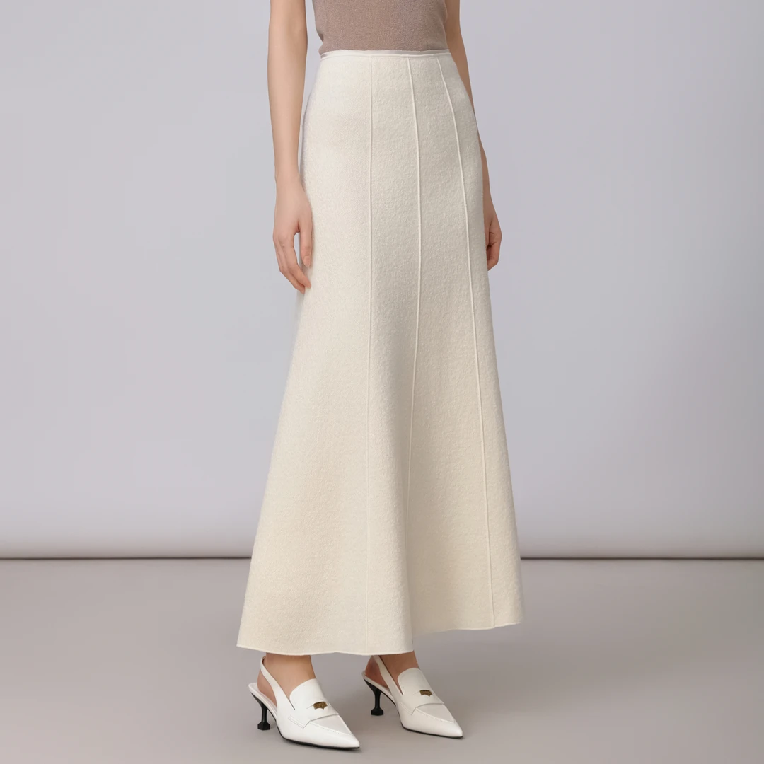 GIRDEAR/哥弟新款设计毛呢长裙极简风冬季百搭绵羊毛半裙1200379