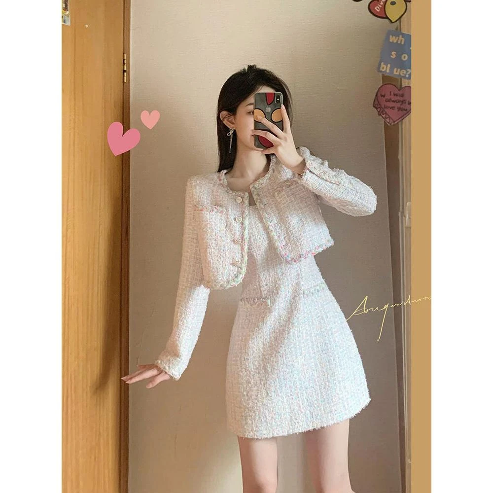 小香风套装女2023秋冬新款高级感名媛时尚百搭外套吊带裙两件套