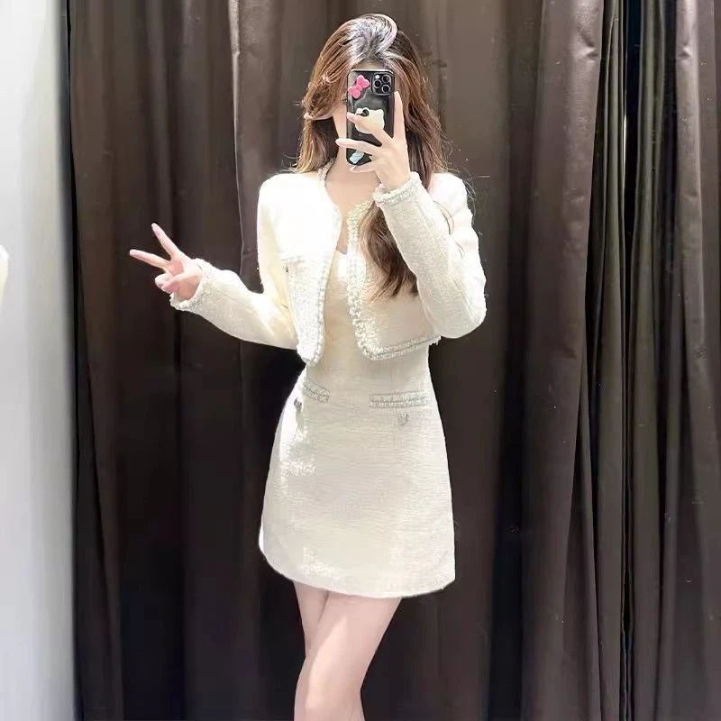 一整套时尚名媛外套连衣裙高级感小洋装两件套小香风套装春秋搭配