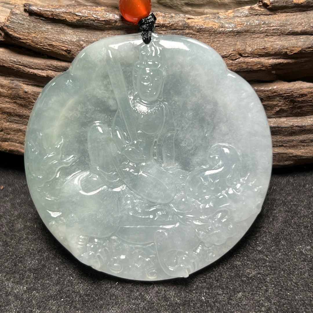 (生肖兔)天然翡翠文殊菩萨挂件(小)（YW6440）守护神