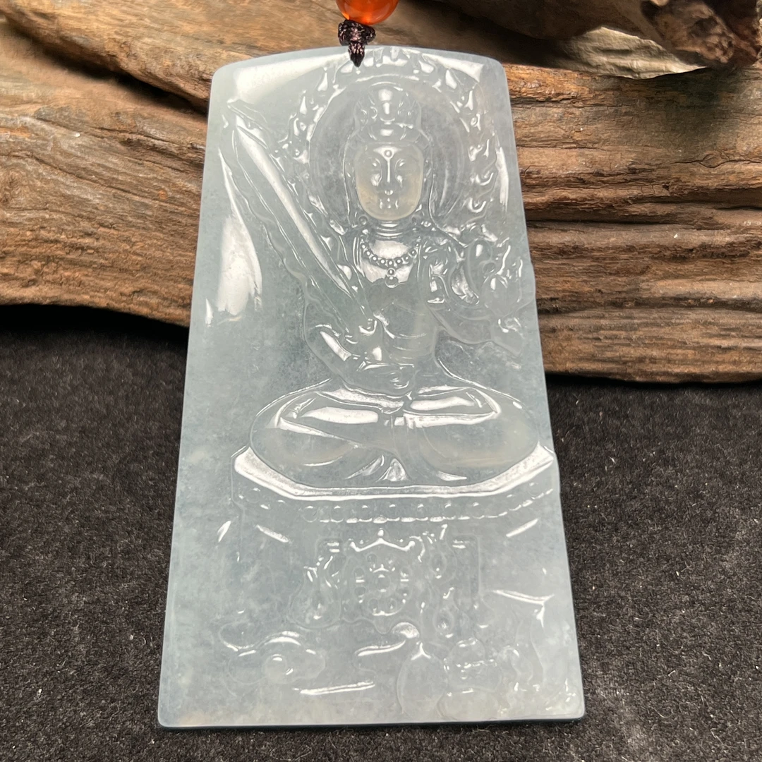 (生肖牛虎)天然翡冰种翠虚空藏菩萨挂件(YW5186)