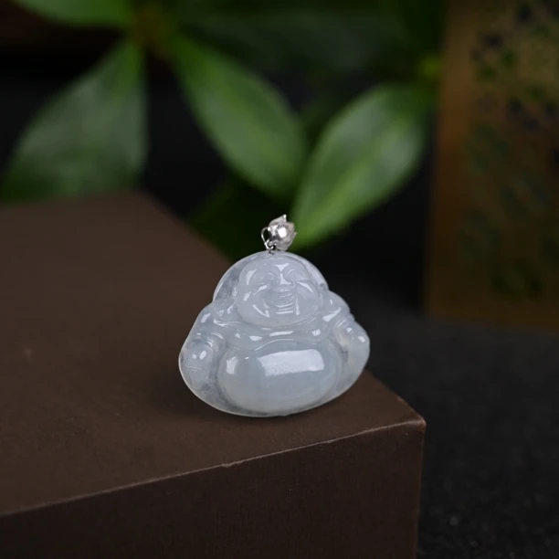 天然翡翠佛公吊坠18k金镶嵌（小）（ZX0005）