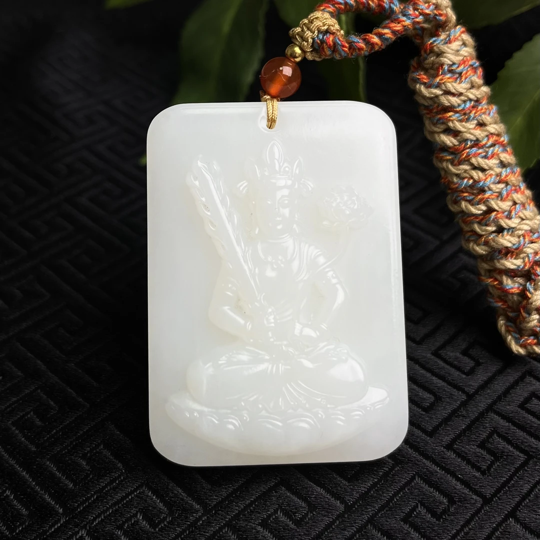 (生肖牛虎)天然和田玉俄料虚空藏菩萨挂件（WH2306）十二生肖守护神