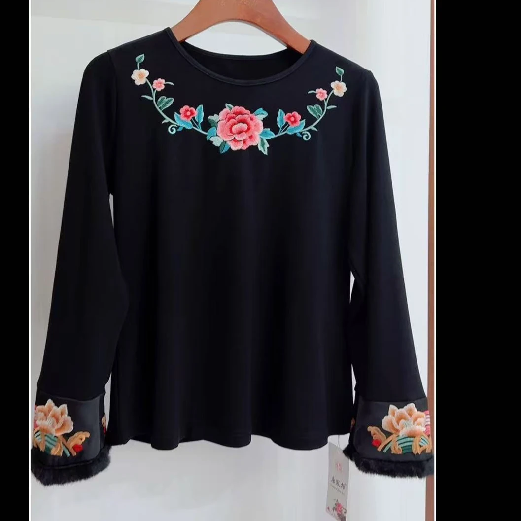 加绒长袖打底衫上衣唐汉布衣新款Y