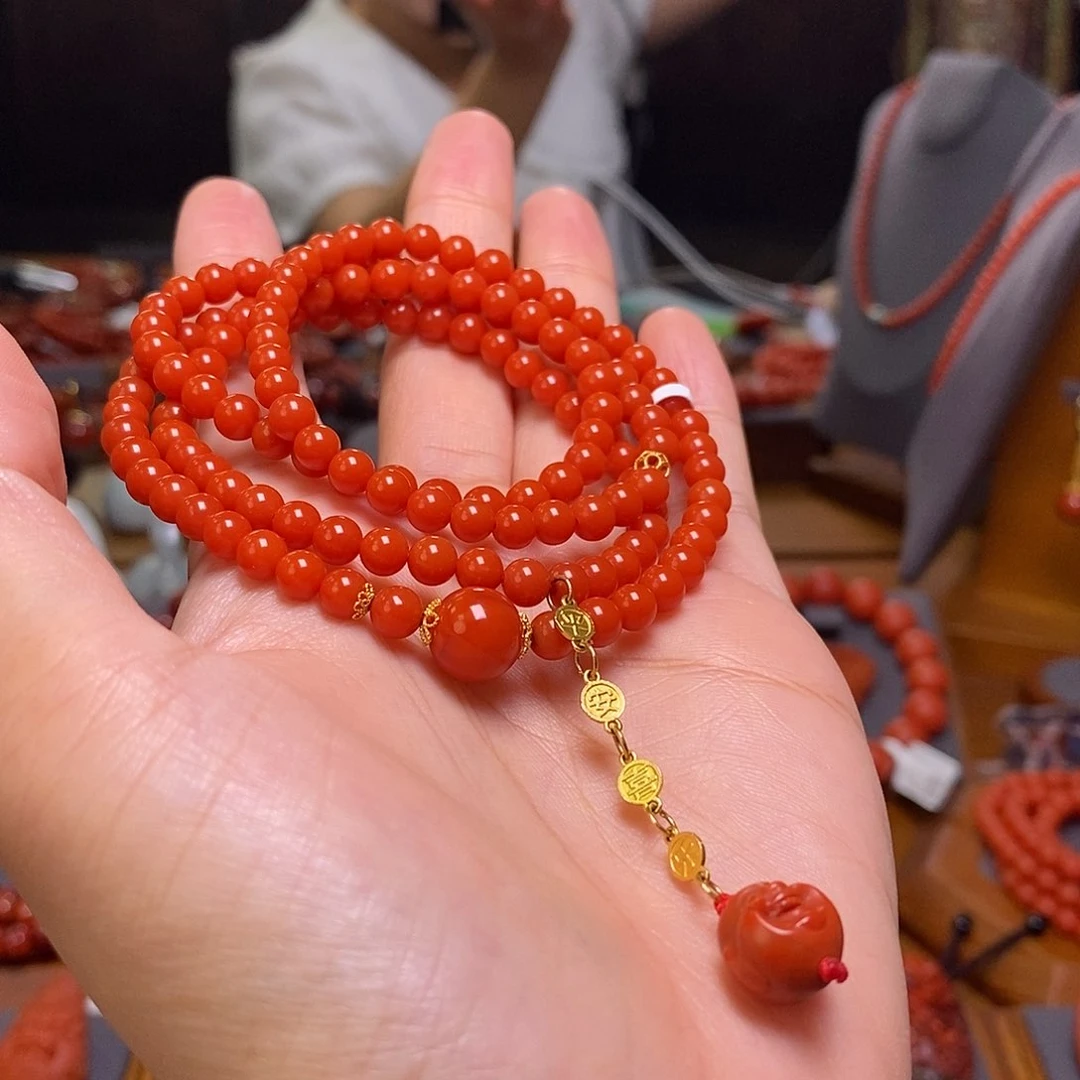 南红玛瑙多圈5m m18K金镶嵌