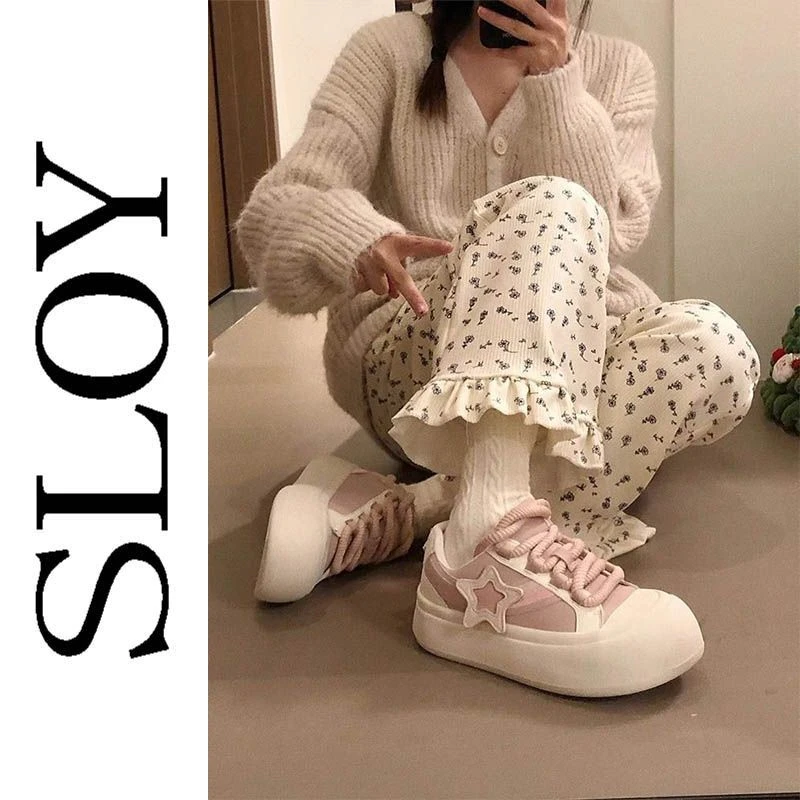 碎花灯芯绒花边直筒甜美百搭显瘦宽松高腰休闲裤复古韩系春秋薄款