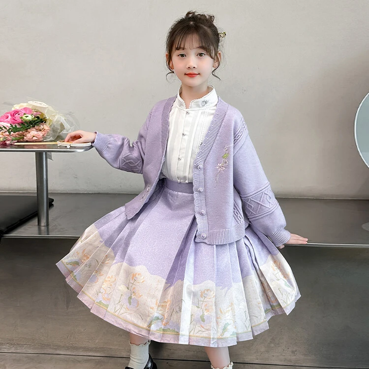 马面裙女童套装2024新款6-12岁15岁中大儿童春秋长袖国风洋气裙子