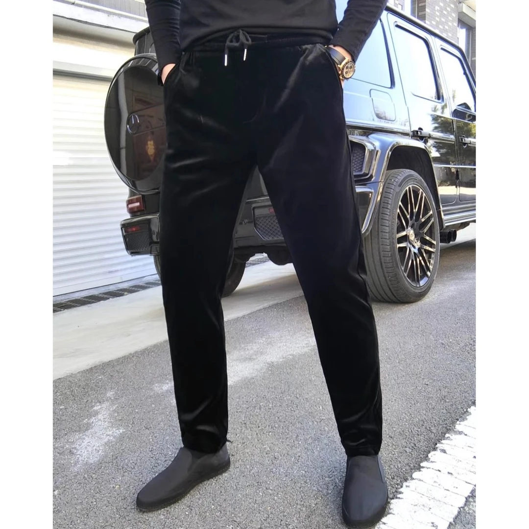 冬季男士加绒加厚金丝绒直筒休闲裤潮流时尚高端简约修身舒适裤