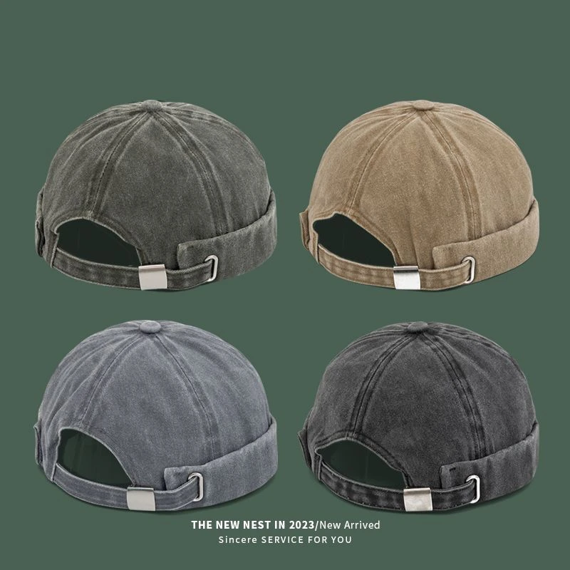 国潮做旧冷帽无檐瓜皮帽男士女雅痞帽潮牌水手地主帽西瓜帽子潮牌