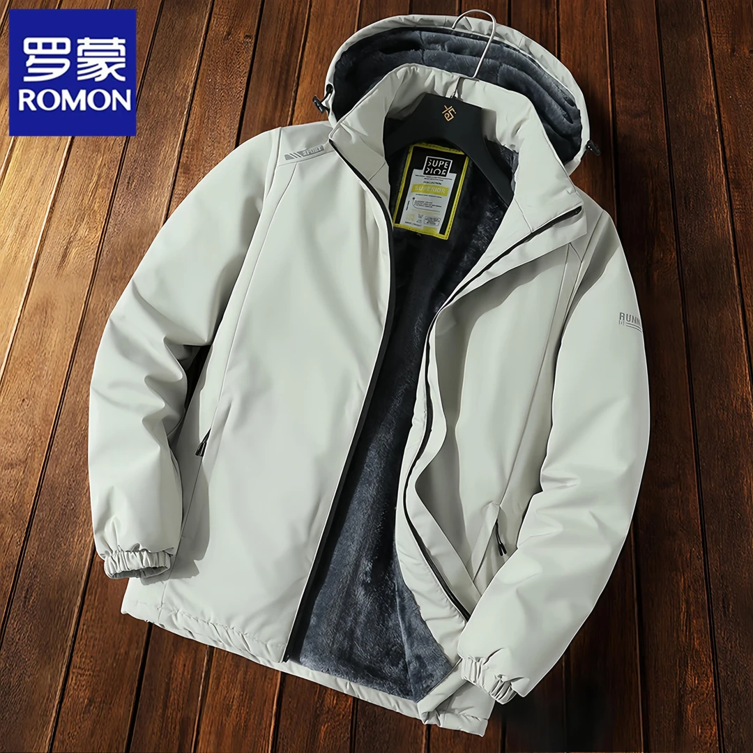 Romon/罗蒙大码男棉服棉衣男士秋冬季防风防水加绒保暖冲锋衣时尚