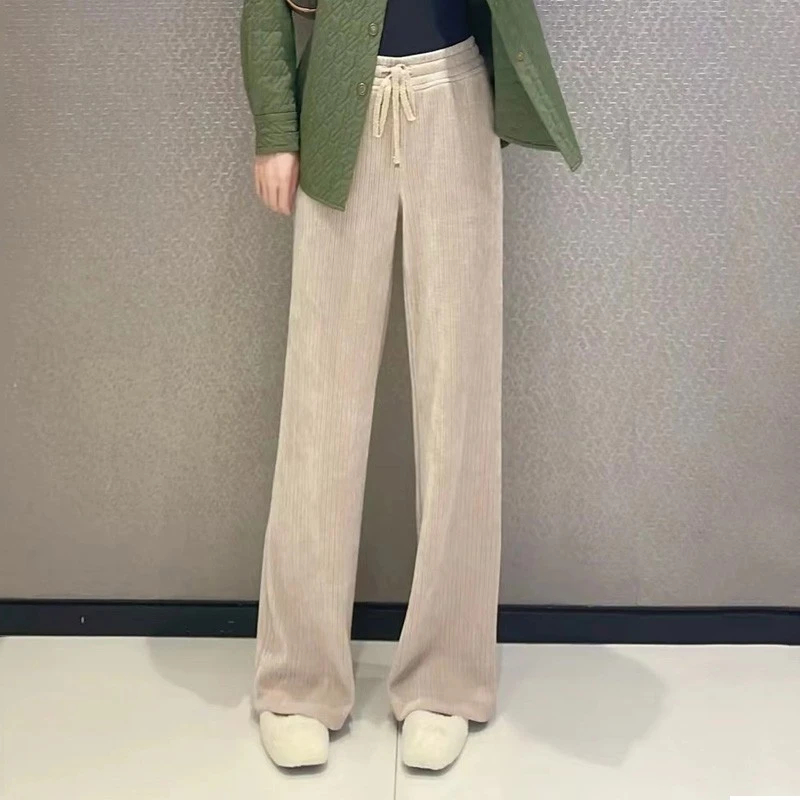 【【GIRID AMSS】2024春秋季加厚显瘦雪尼尔休闲裤高腰直筒阔腿裤