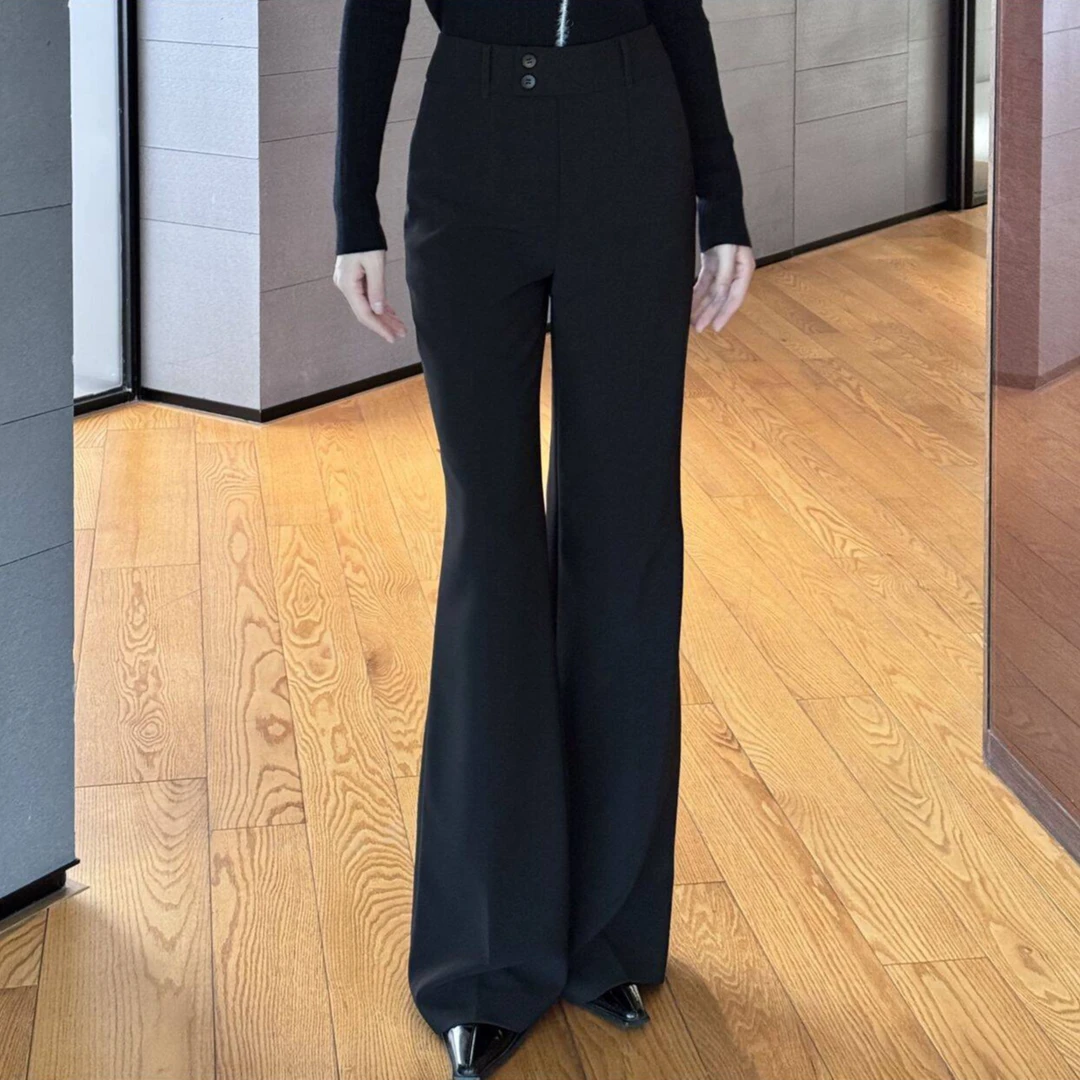 【【GIRID AMSS】时尚百搭黑色高腰修身显瘦垂感微喇长裤女510021