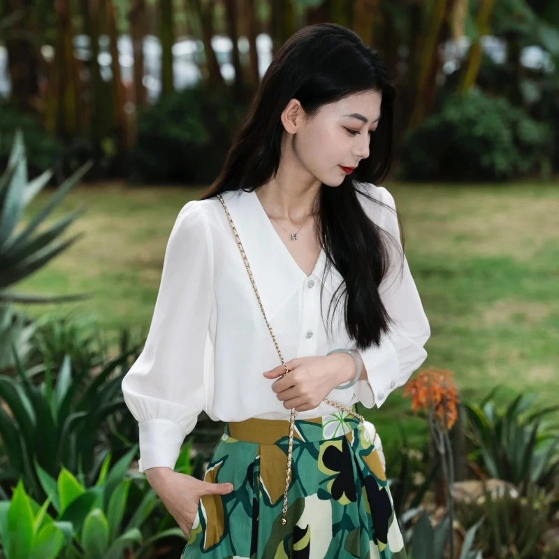 【GIRID AMSS】2024夏季法式百搭高级感白色尖领七分袖衬衫衣女士