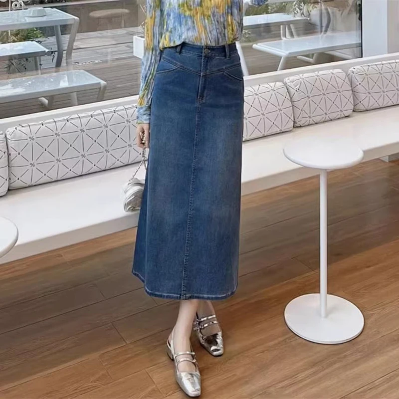 【GIRID AMSS】2024秋冬高腰显瘦复古蓝色水洗牛仔包臀半身裙子女