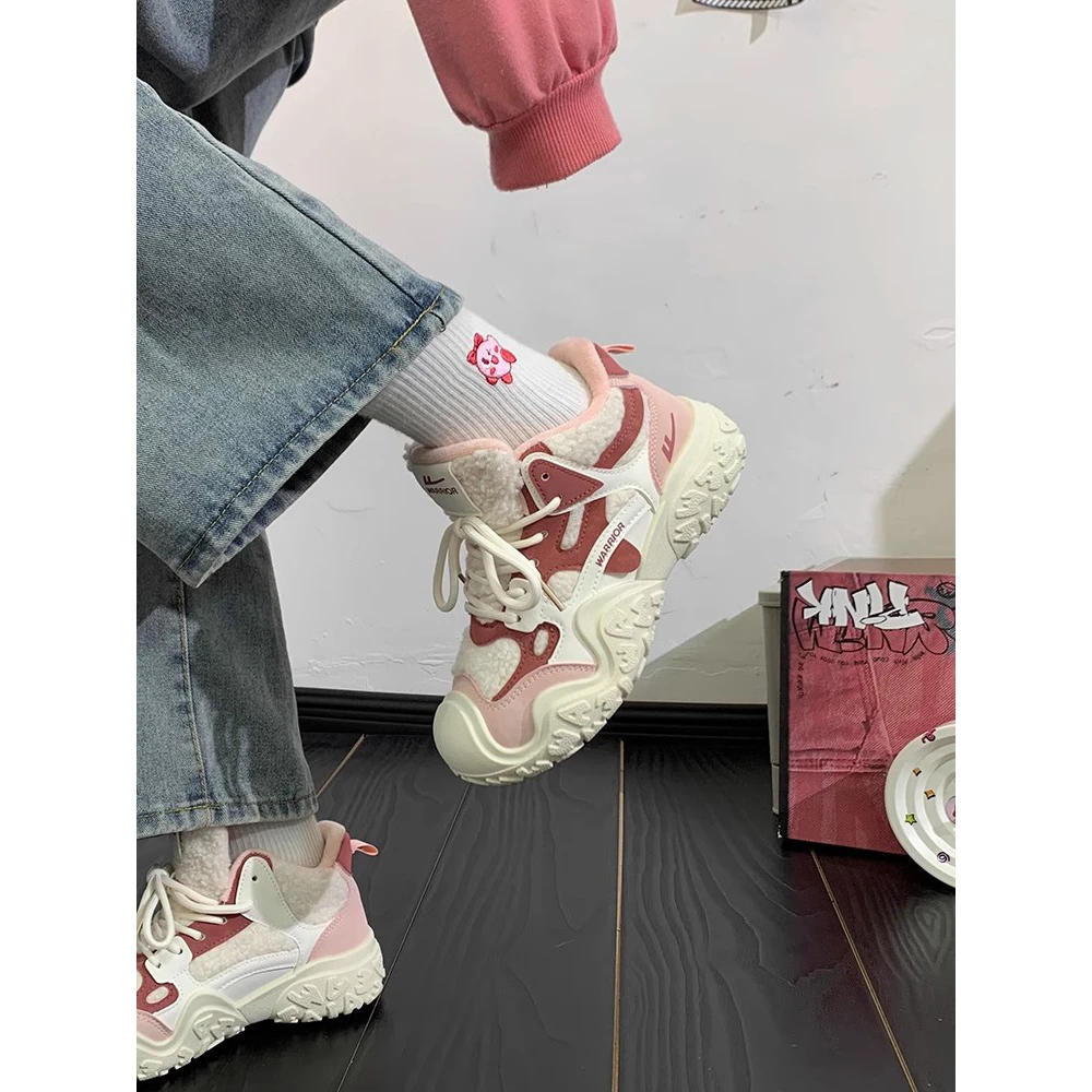 回力加绒高帮板鞋女2024冬季新款丑萌休闲运动鞋加厚保暖二棉鞋女