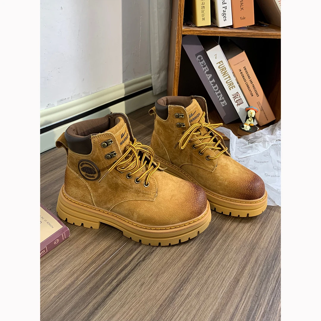 回力女鞋大黄靴2023新款冬季靴子爆款登山靴工装靴短靴机车马丁靴