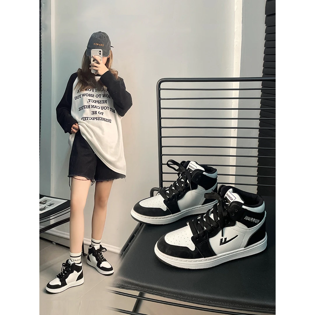 Warrior/回力高帮板鞋女2024新款情侣爆款运动球鞋厚底百搭小白鞋