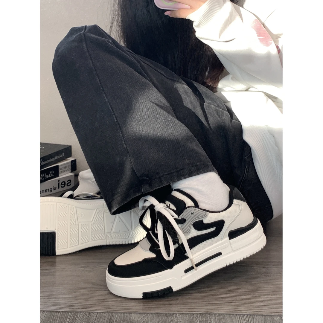 Warrior/回力黑白熊猫女鞋厚底小白鞋女春新款百搭鞋子ins潮板鞋