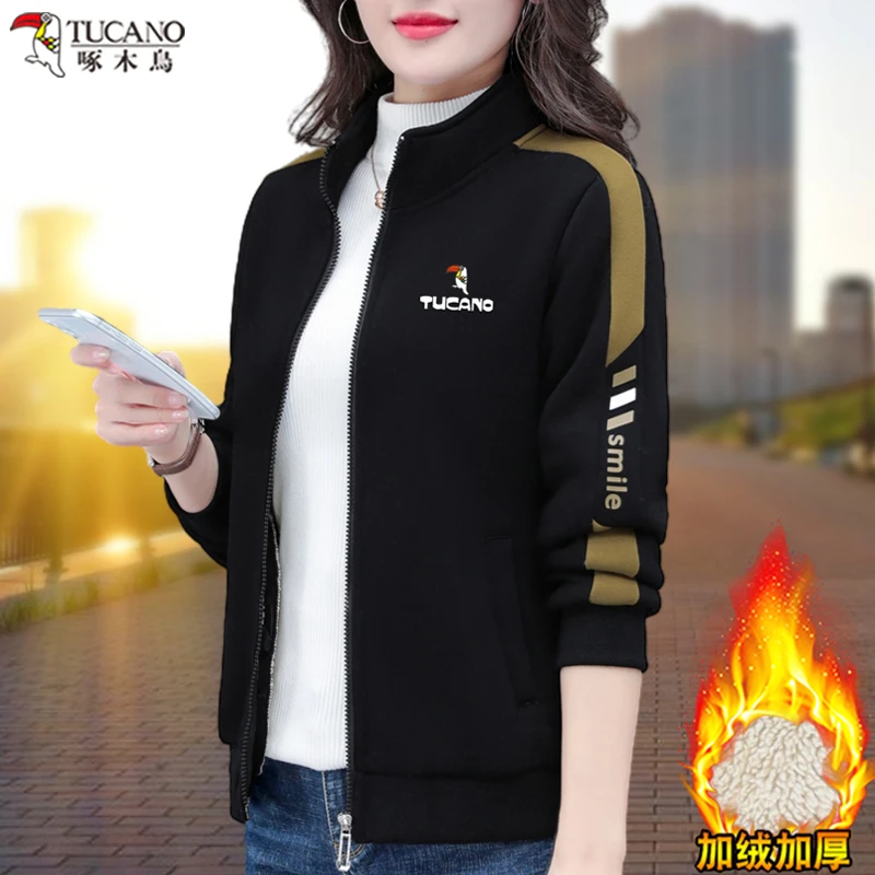 啄木鸟短外套女春秋冬季加绒加厚时尚百搭休闲服上衣马夹克棒球服