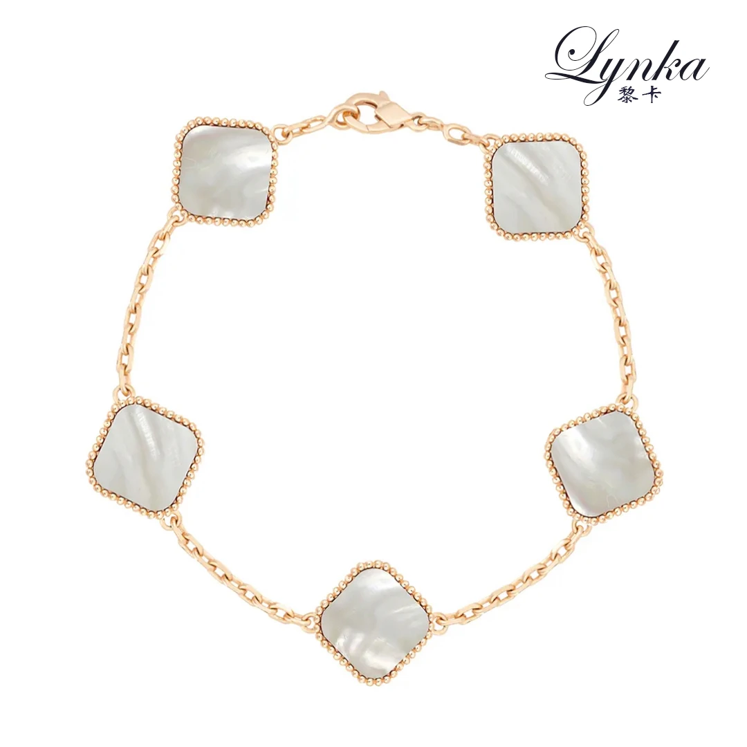 合金贝壳手链 白五花四叶草手链 小众清新百搭时尚白色气质经典