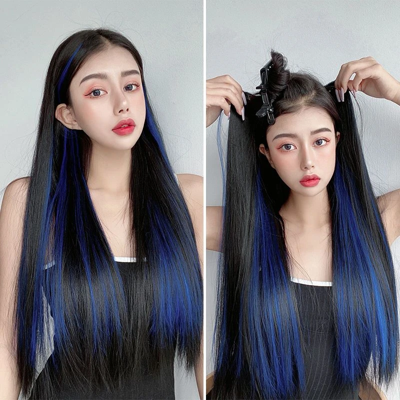 假发渐变色一片式直发卷发挑染假发片女长发接发片隐形长发片马尾