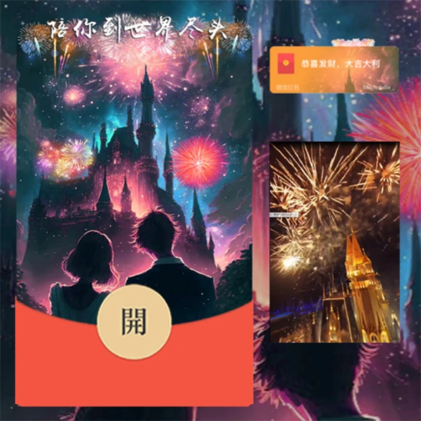 城堡浪漫烟花红包封面新款红包封面新年节日豪华跨年炫彩烟花皮肤