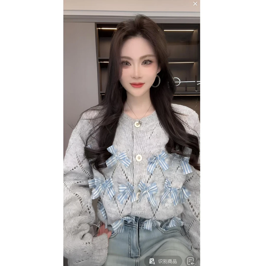 睿夕【蝴蝶乐谱】韩系宽松慵懒风甜美减龄针织毛衣开衫马甲