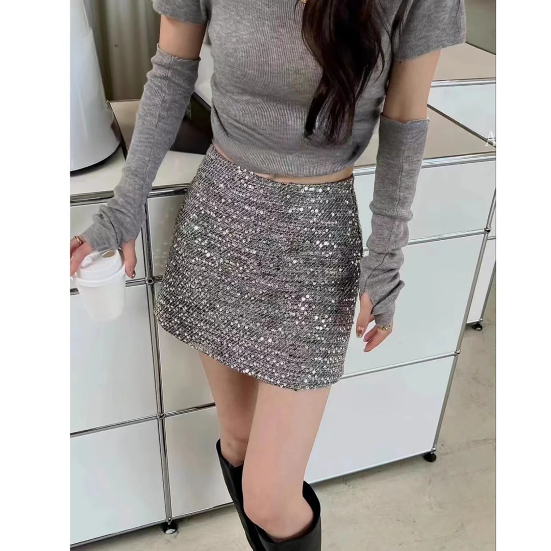 睿夕【璀璨星河】早秋性感纯欲A字裙包臀高腰亮片半身裙