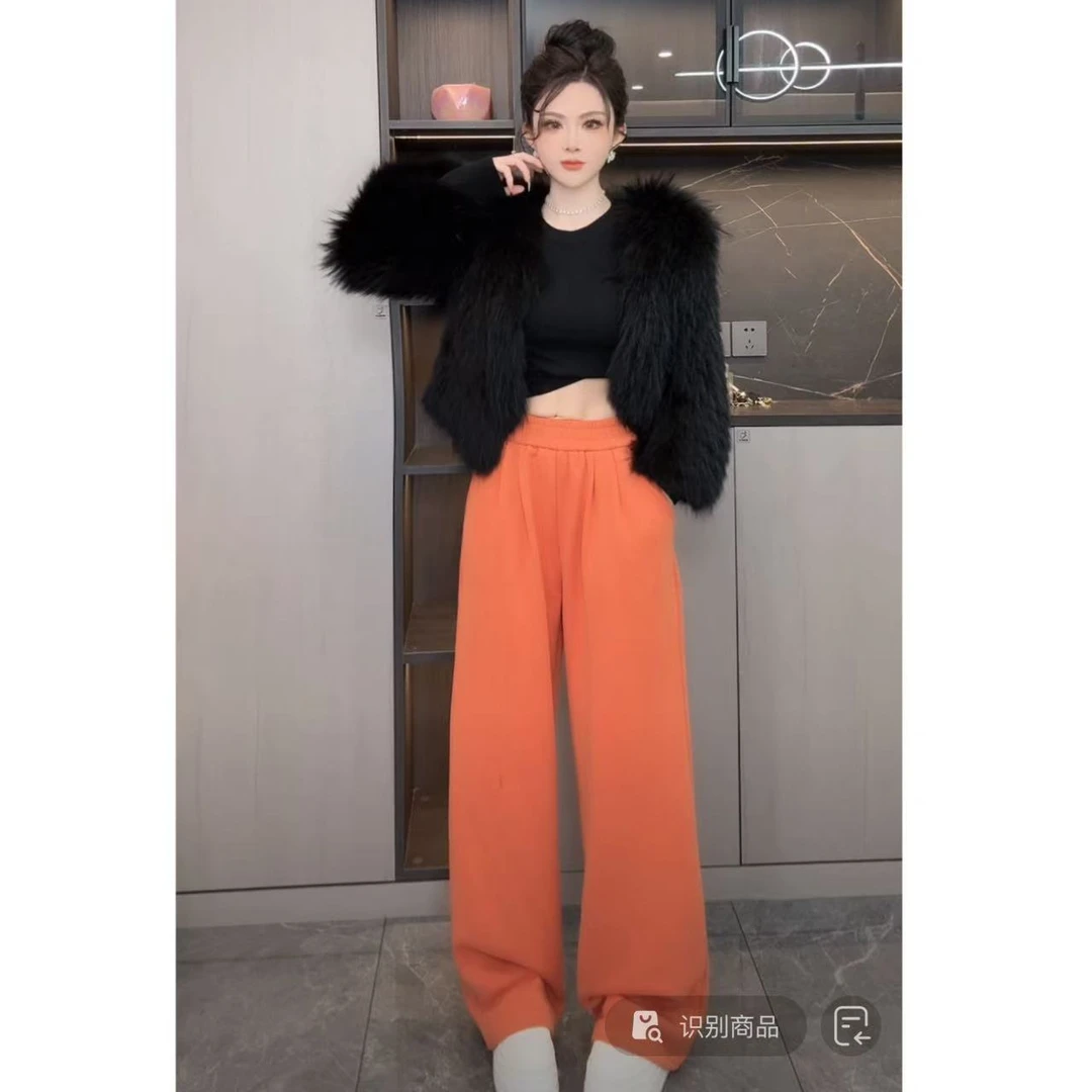 睿夕【香橙曙光】加绒加厚冬季休闲宽松保暖卫裤