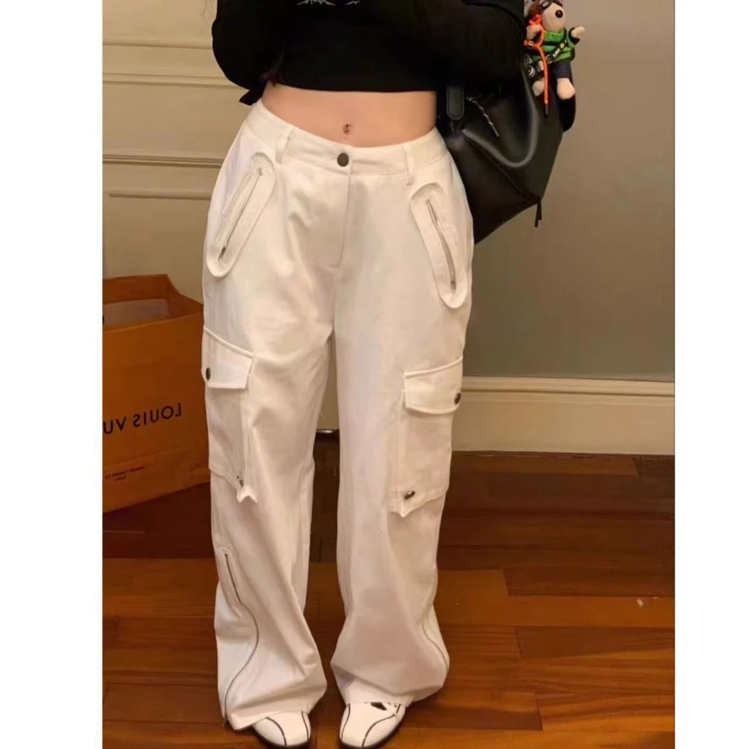 睿夕【街头日记】韩版百搭显瘦多口袋工装裤休闲宽松阔腿裤