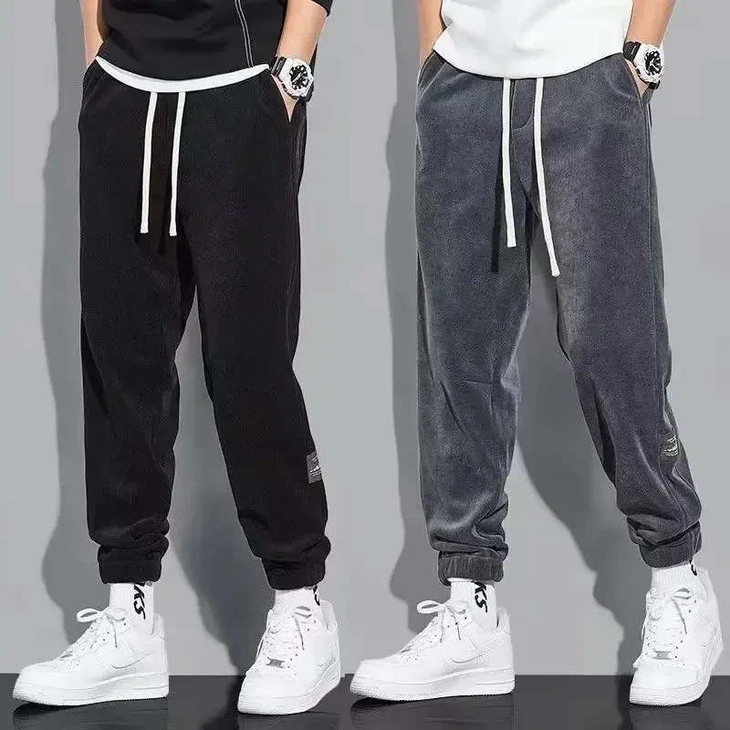 A秋冬新款加绒灯芯绒卫裤男士百搭宽松束脚裤韩版潮流休闲裤长裤