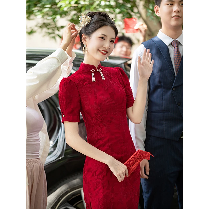时光裁剪｜云汐 新娘结婚订婚旗袍敬酒服宴会高端红色气质连衣裙
