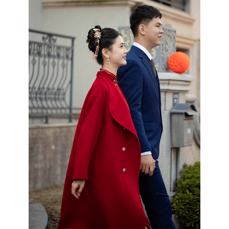 时光裁剪丨海棠 2023秋冬新款新娘婚礼毛呢外套宴会大衣中长款