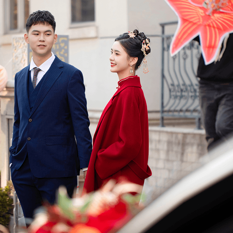 时光裁剪｜安苒秋冬新娘结婚订婚红色羊绒大衣高端仪式感毛呢外套