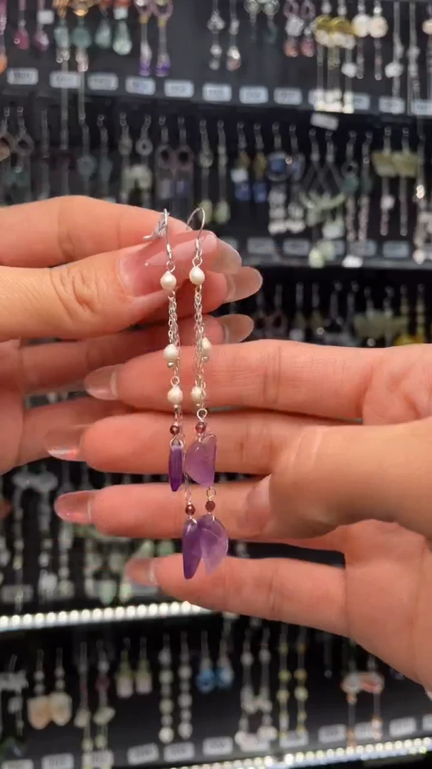 【闪购商品】紫晶耳饰银S925镶嵌喜欢拍