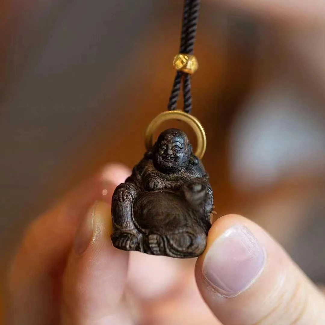 野生越南芽庄棋楠沉香木沉水弥勒佛雕刻吊坠