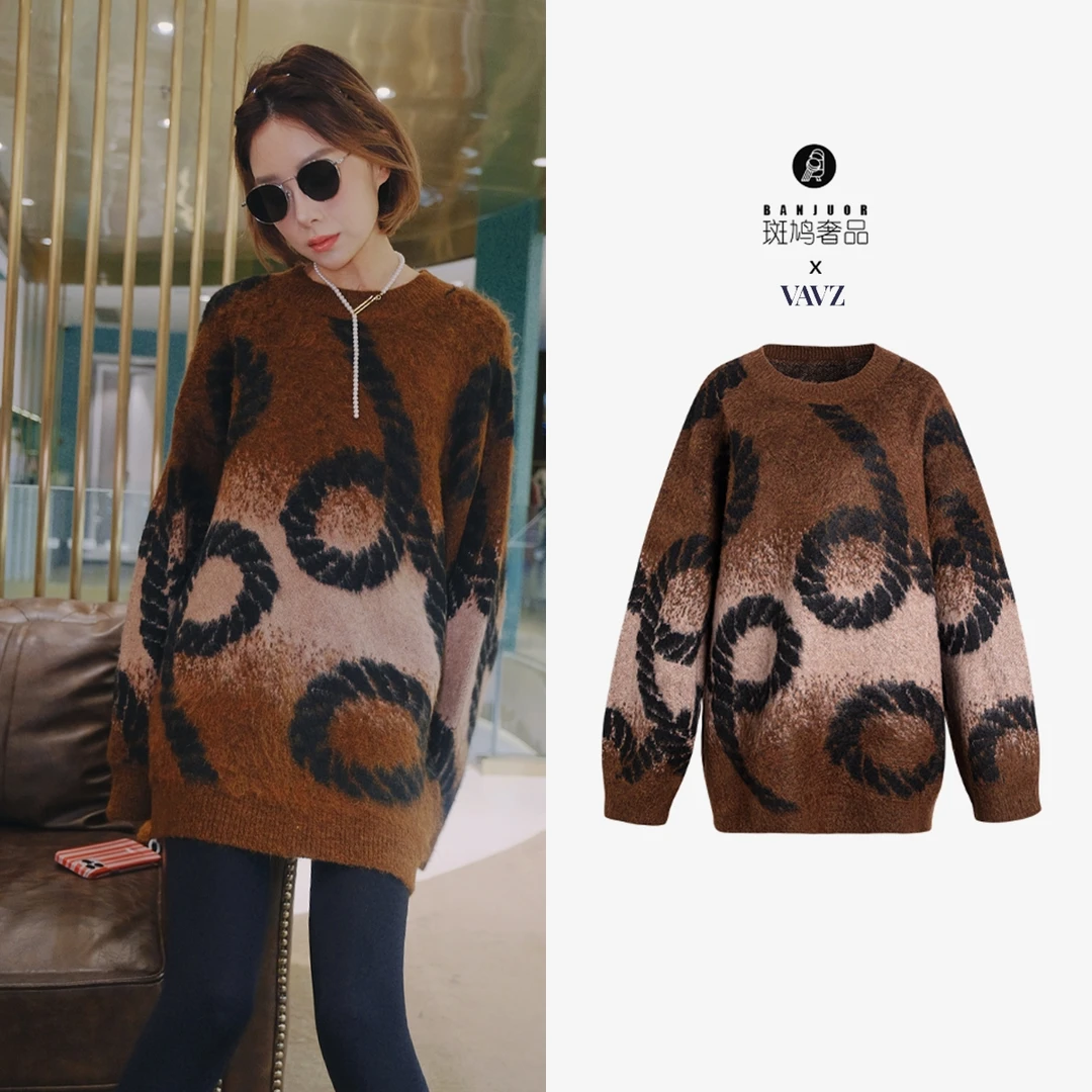 【BANJOUR】MY9393渐变绳索圆领长袖毛衣