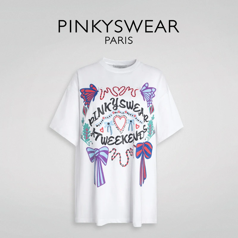 PinkySwear卡通印花休闲圆领短袖T恤DT3439