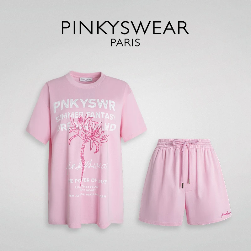 PinkySwear休闲风宽松T恤短裤套装TZ1219