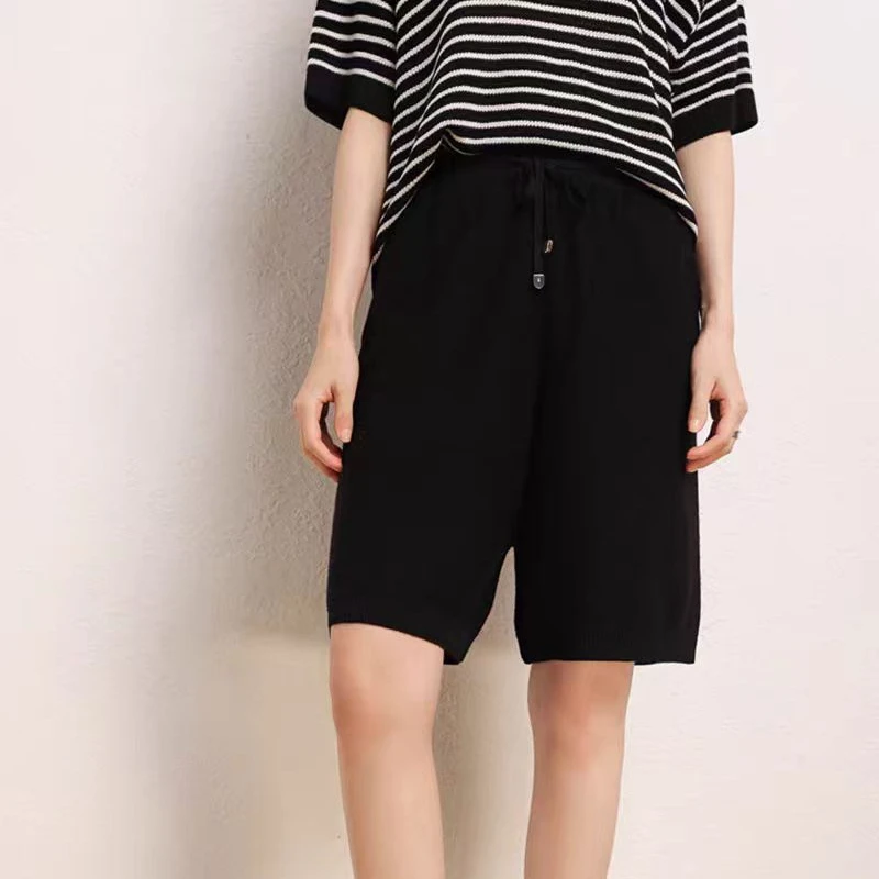 精纺羊毛短裤女针织阔腿裤百搭纯羊毛五分裤外穿直筒裤