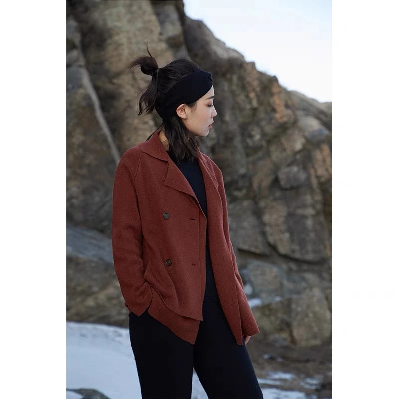 四平西装外套轻奢复古前襟叠层羊绒西服外套