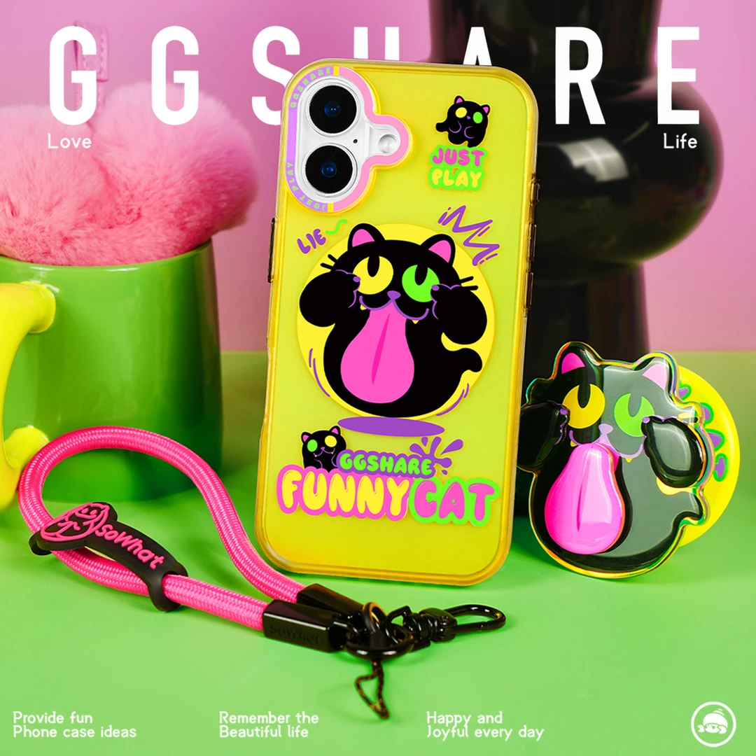 GGSHARE原创鬼脸猫磁吸手机壳适用苹果15系列16手机保护套少女IMD