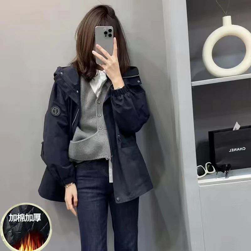 冲锋衣外套女中长款加棉加厚秋冬2024新款收腰宽松小个子上衣棉服